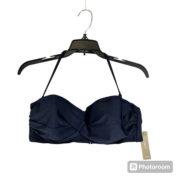 J Crew Bikini Top 36D Bathing Suit Strapless Navy Padded‎ Underwire Bandeau NWT - Picture 2 of 13
